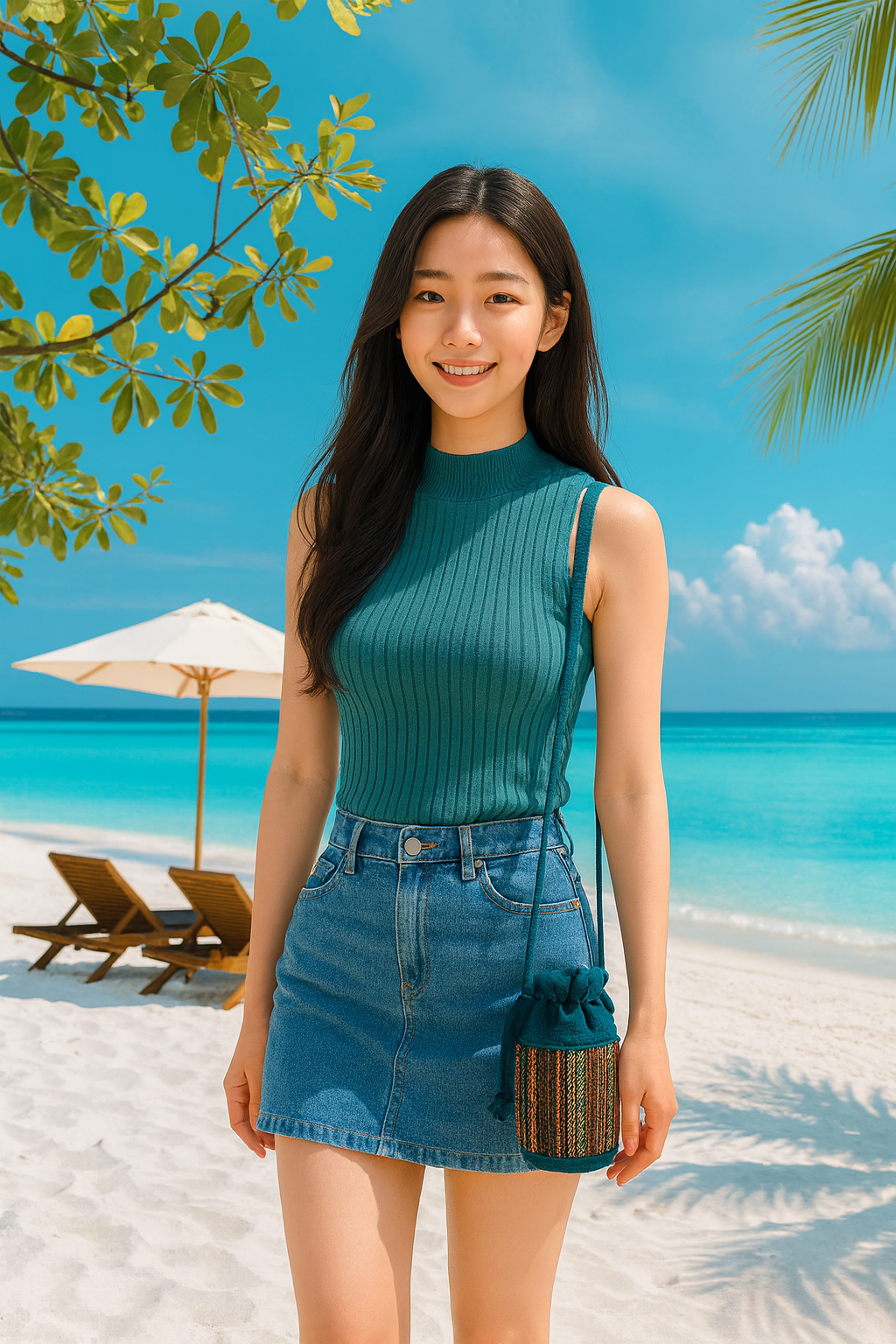 阿尼塔 側背束口包 霧靛河